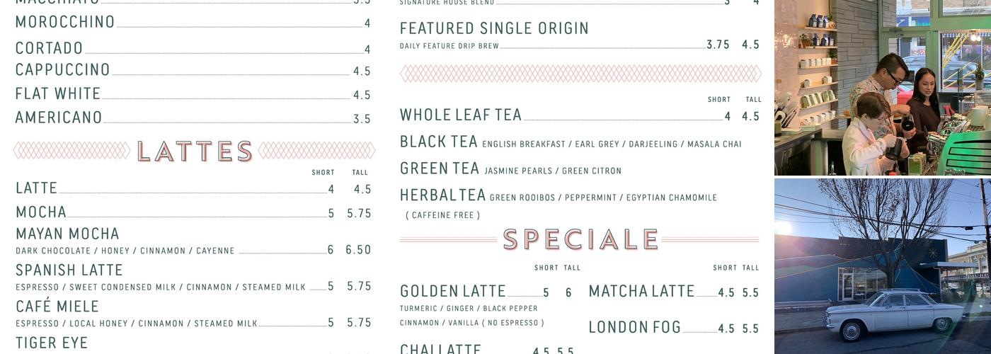 Bovaconti Coffee Menu
