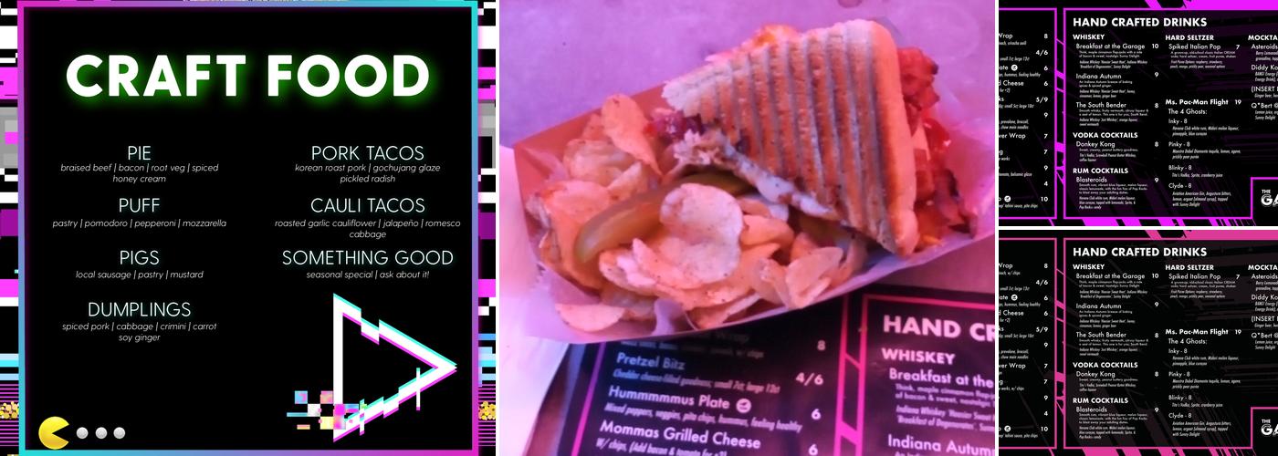The Garage Arcade Bar Menu