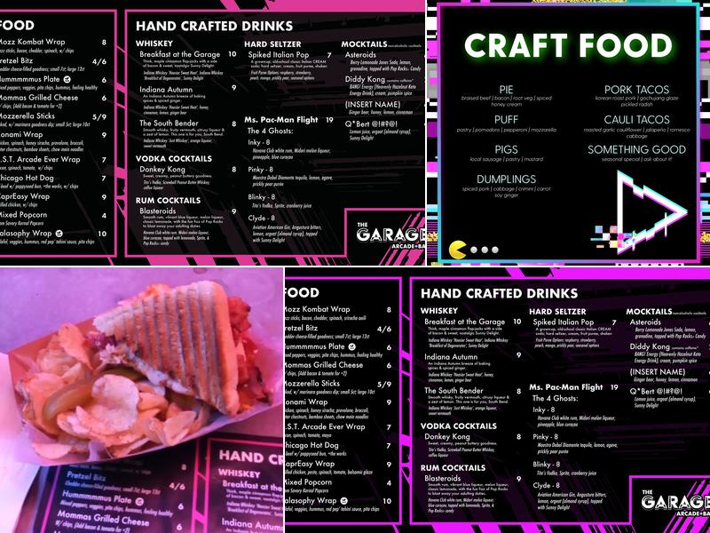 The Garage Arcade Bar Menu