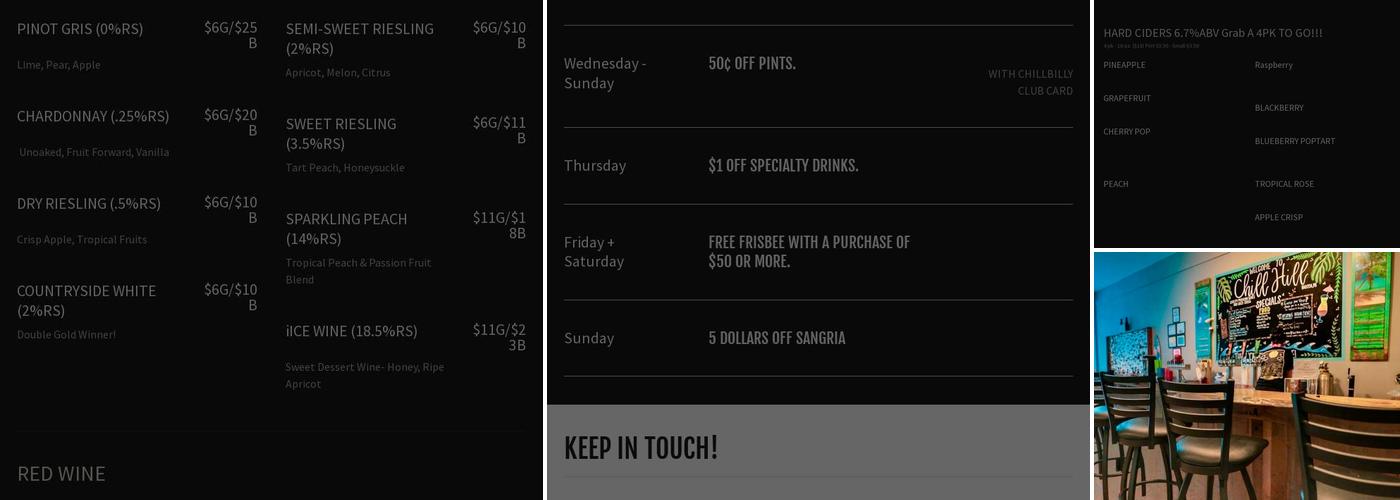 Chill Hill Winery Menu