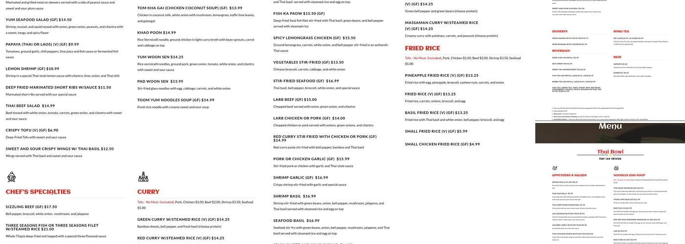Thai Bowl Menu