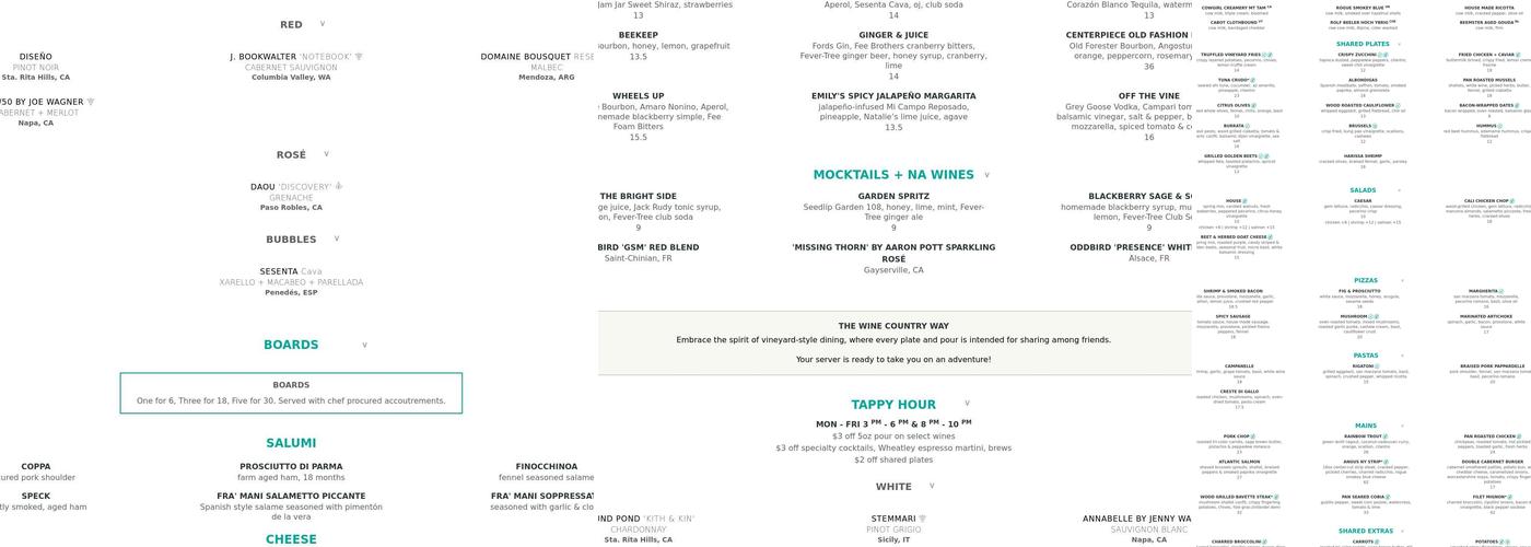Sixty Vines Menu