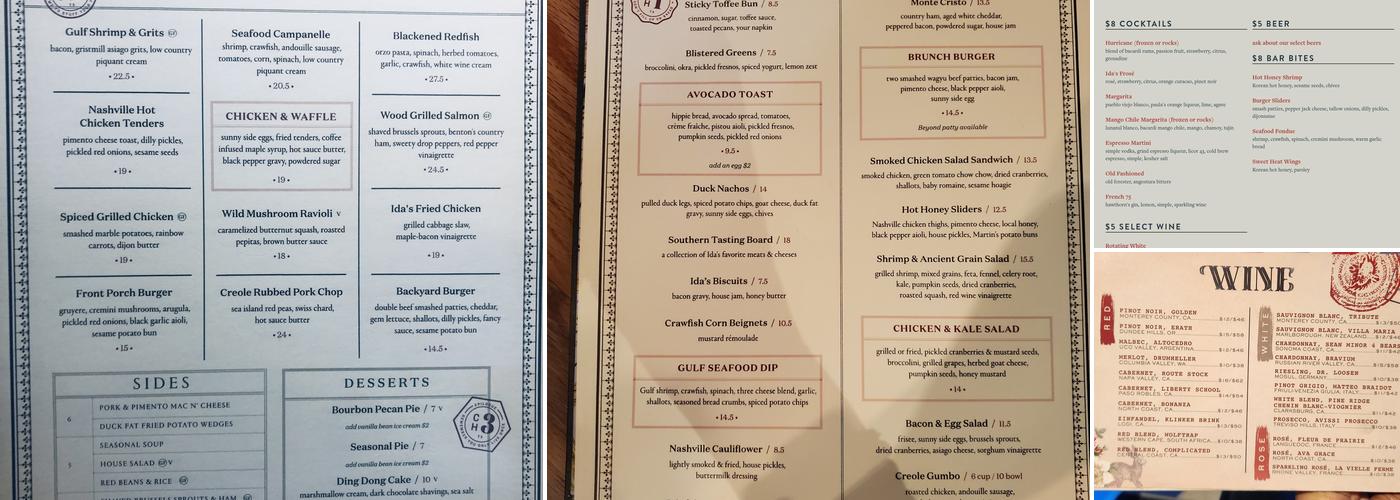 Ida Claire Menu