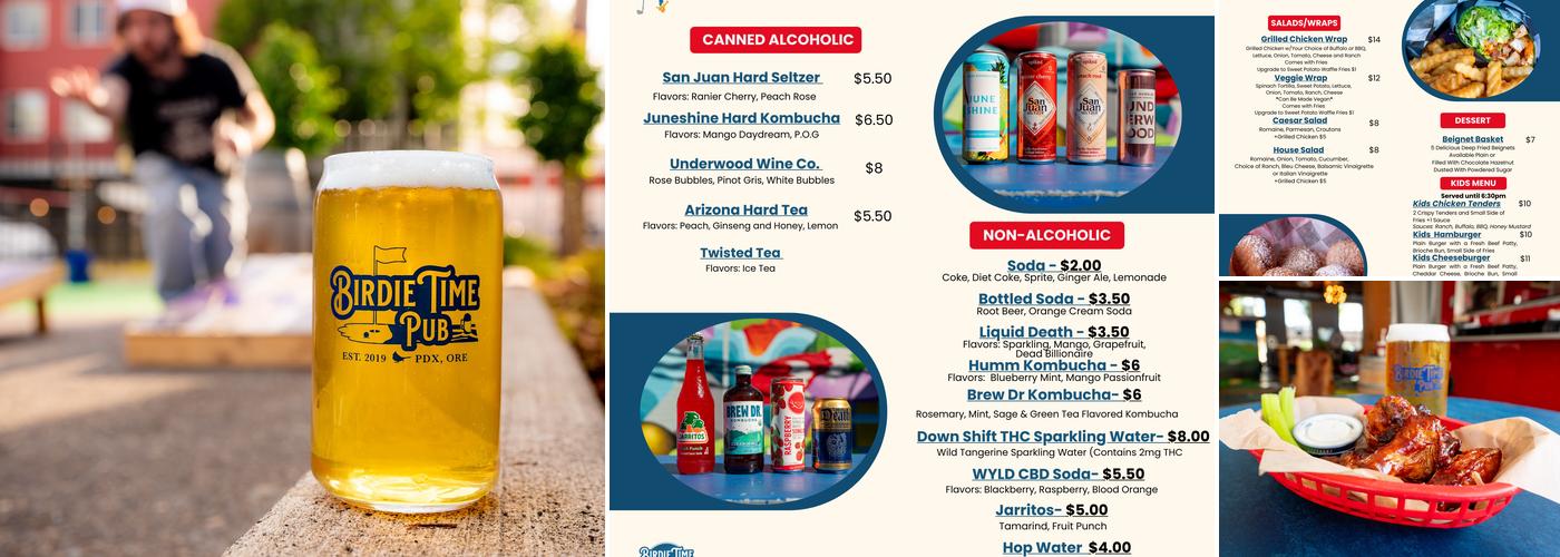 Birdie Time Pub and Mini Golf Menu