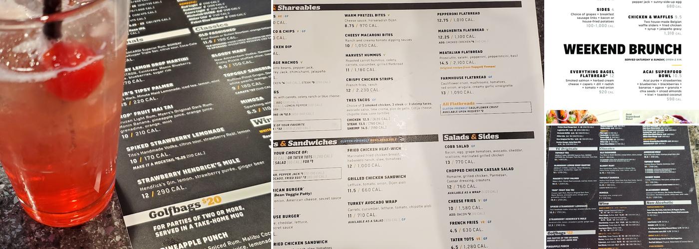 Topgolf Menu