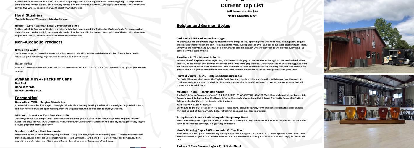 Barking Rose Brewing Company + Farm Menu