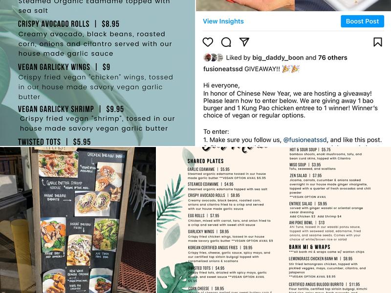 Fusion Eats Menu