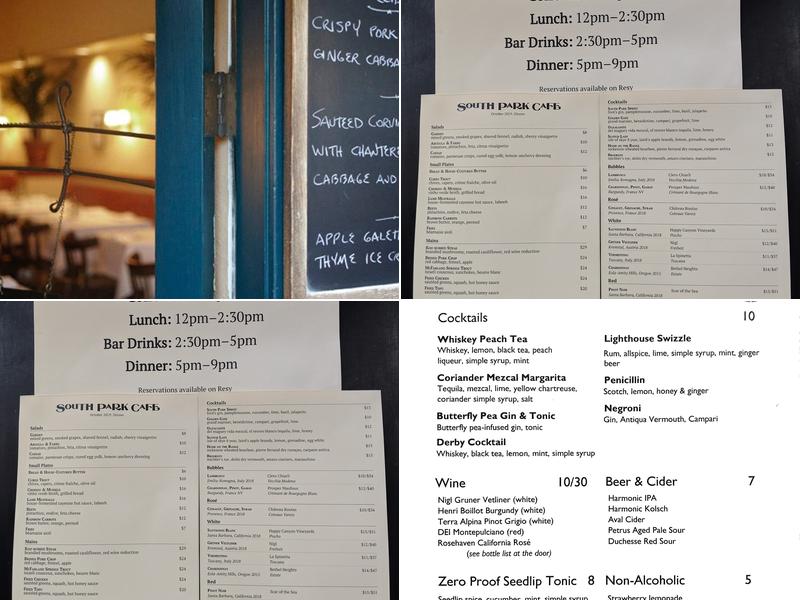 South Park Cafe Menu