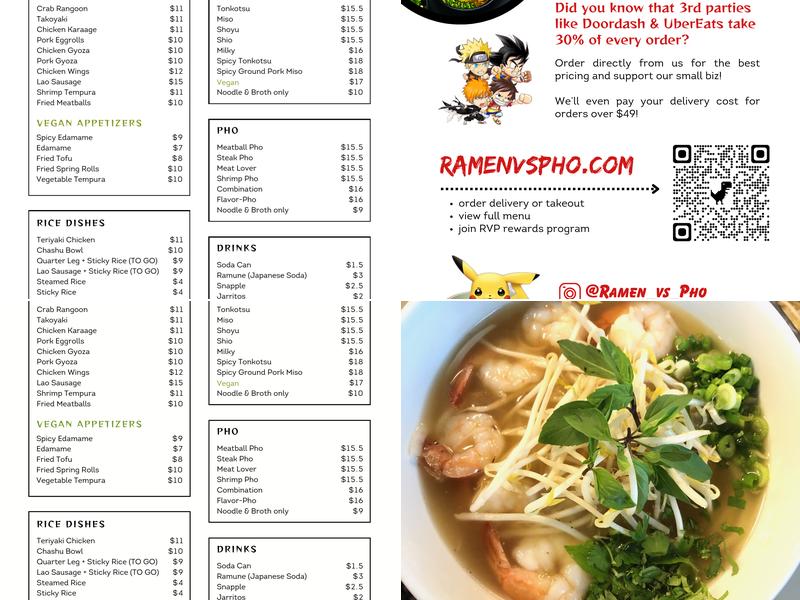 Ramen vs Pho Menu
