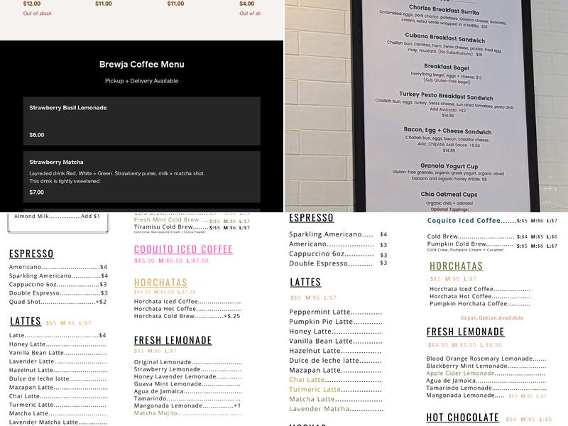 Brewja Coffee Menu