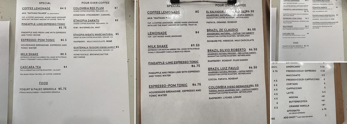Highlight Coffee - Pasadena Menu