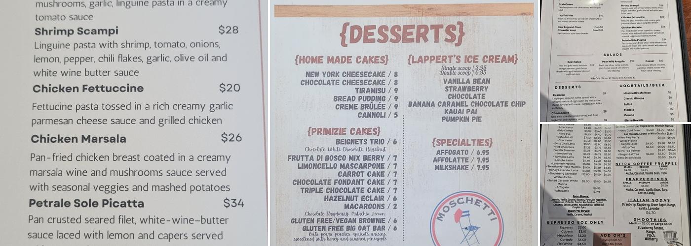 Moschetti Inc Menu