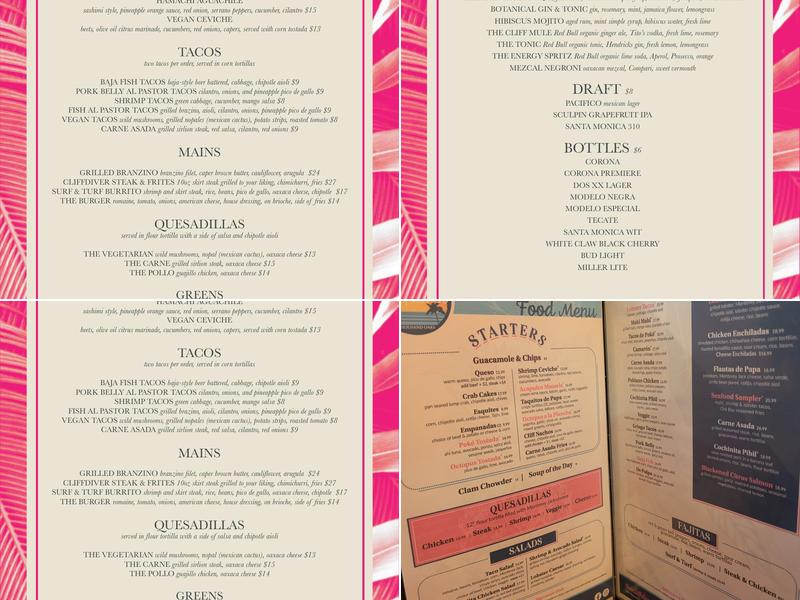 The Cliffdiver Menu