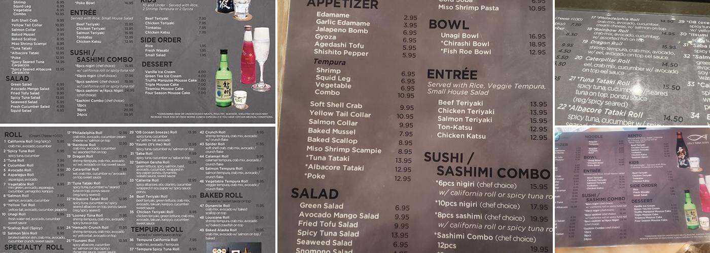 Ugly Tuna Sushi Menu