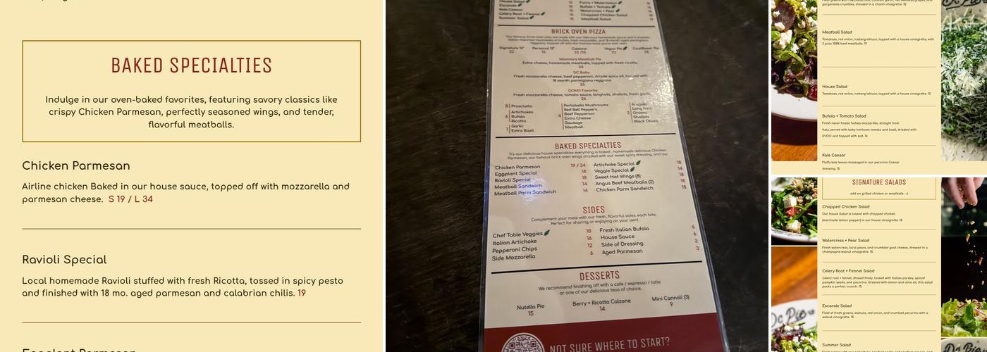DC PIE CO. Menu