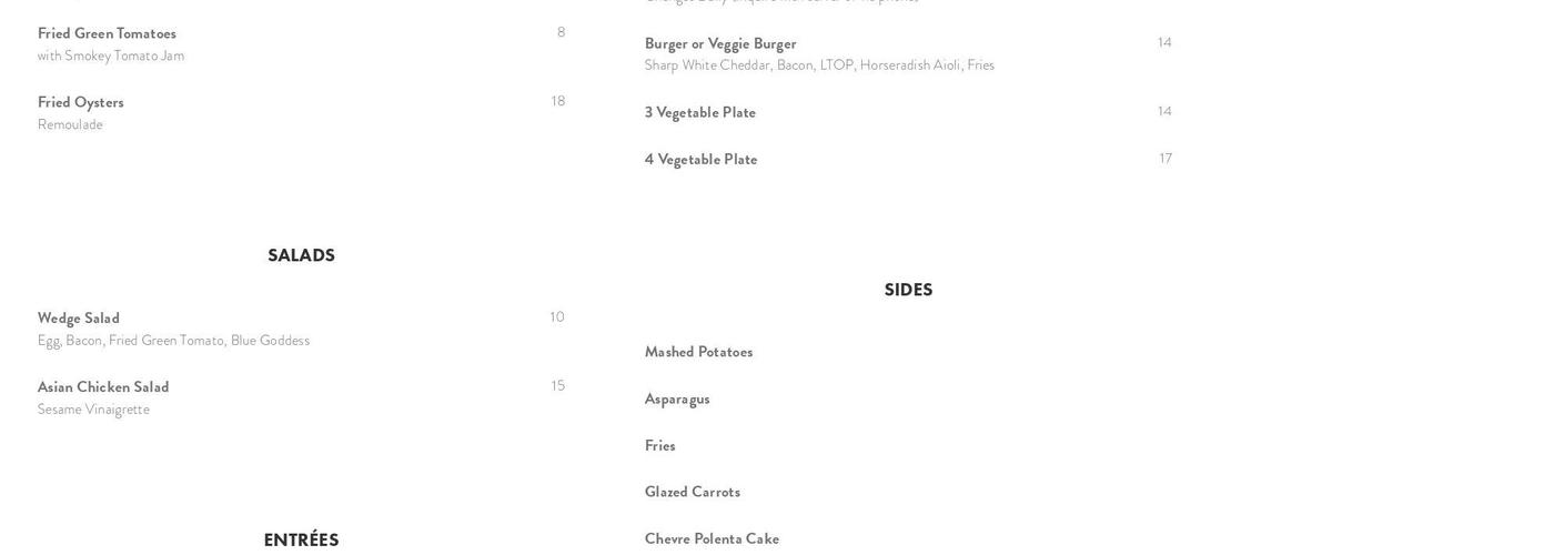 Cole's Kitchen Menu
