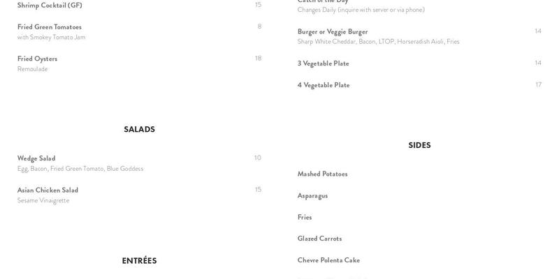Cole's Kitchen Menu