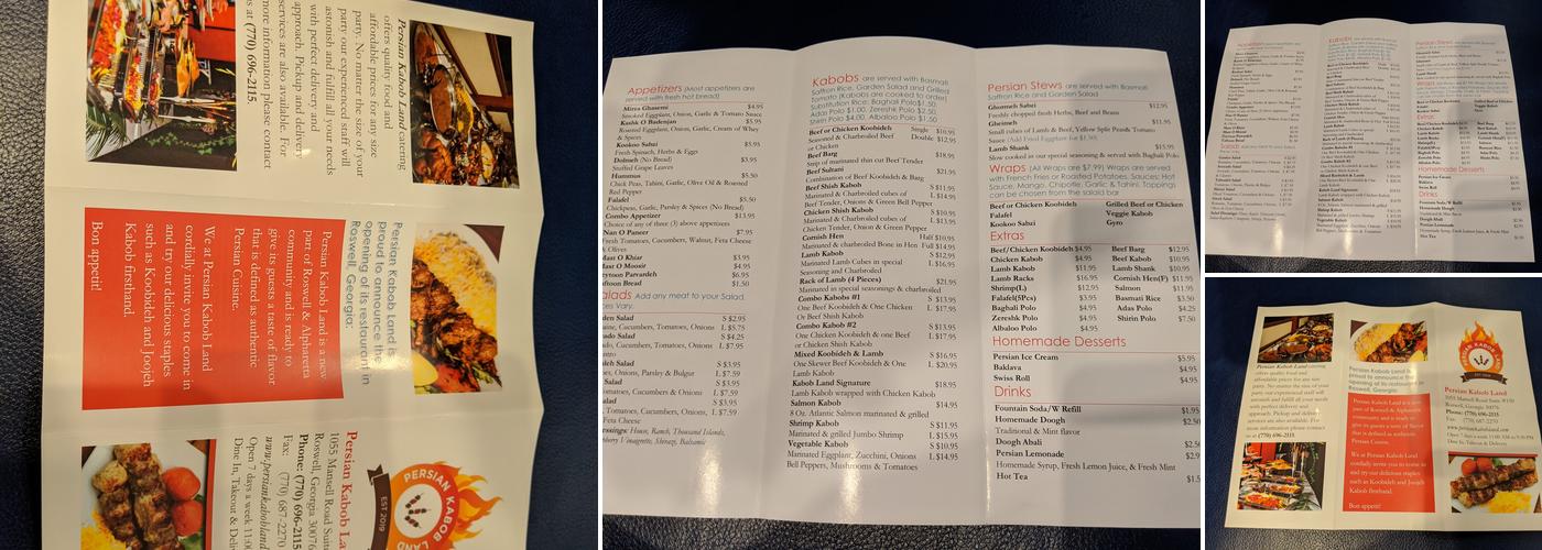 Persian Kabob Land Menu