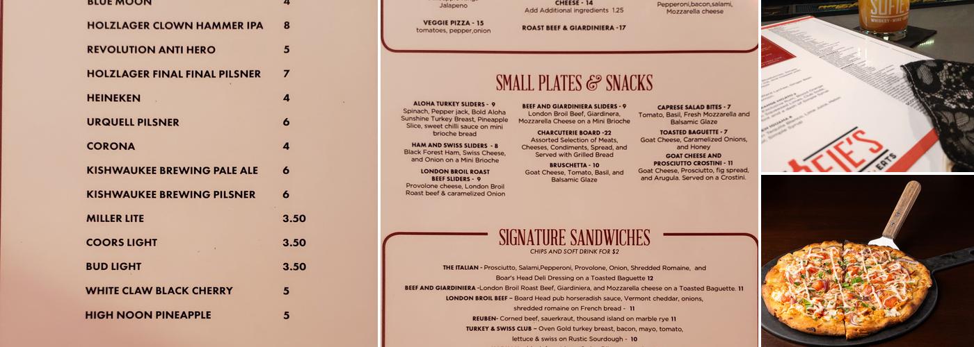 Sofie's Whiskey & Wine Menu