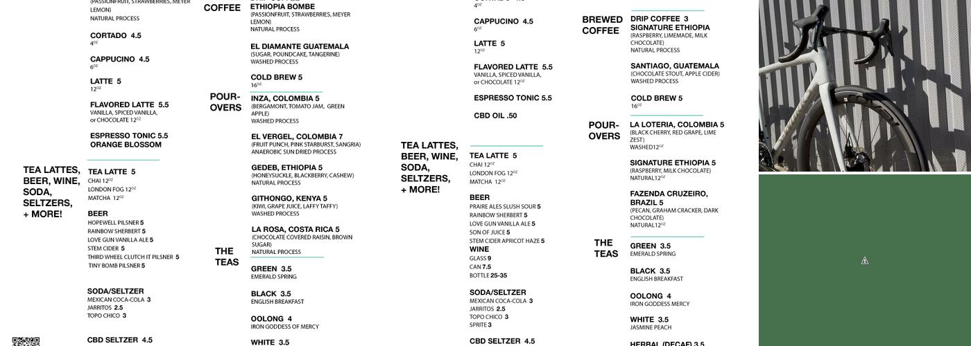 Road Crew Coffee & Cycles Menu