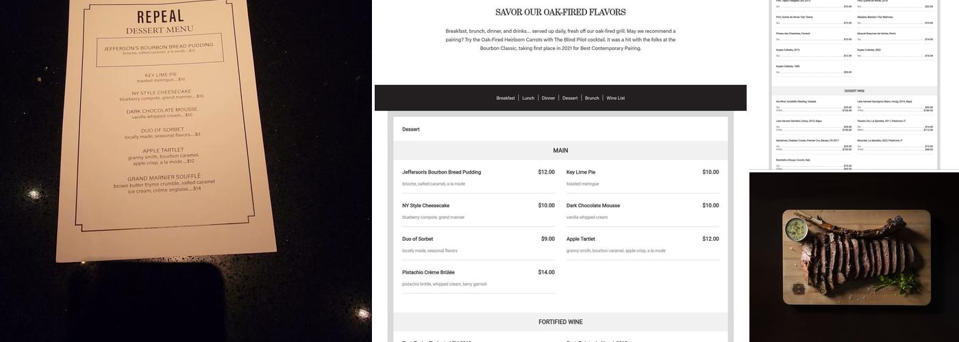 Repeal Oak Fired Steakhouse Menu
