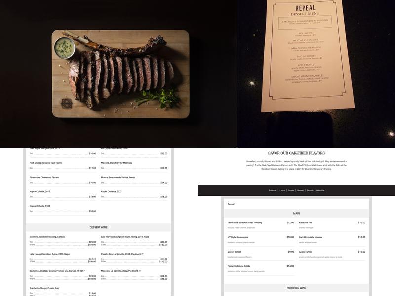 Repeal Oak Fired Steakhouse Menu