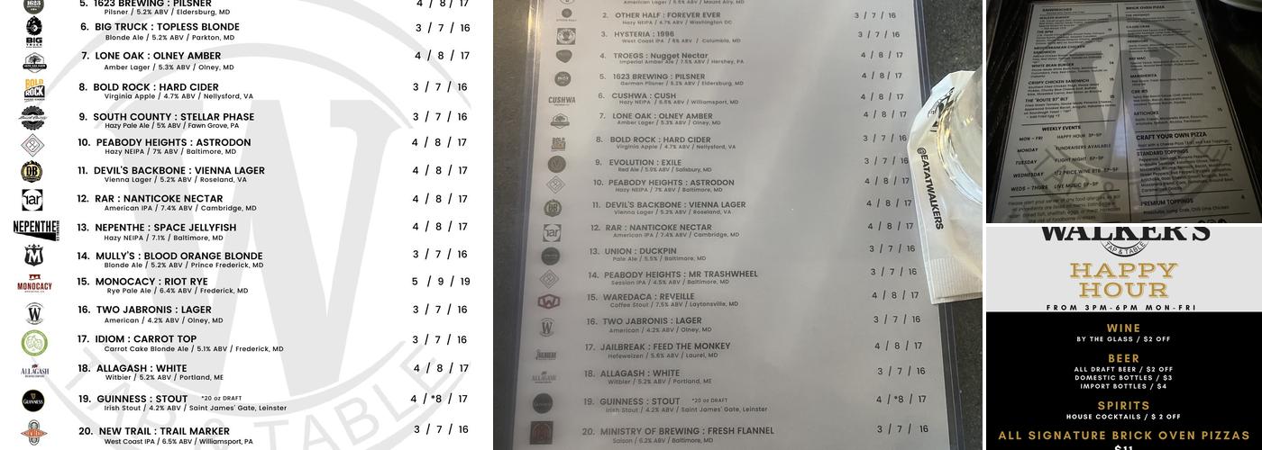 Walker’s Tap & Table Menu