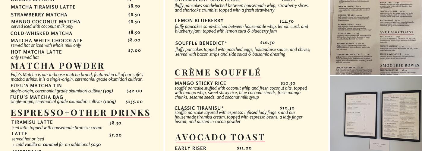Thirty-Six Cafe Menu