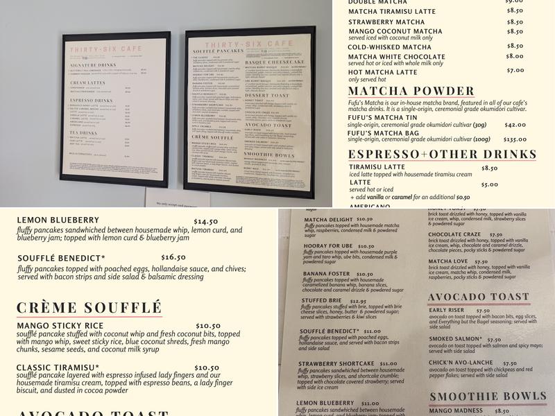 Thirty-Six Cafe Menu