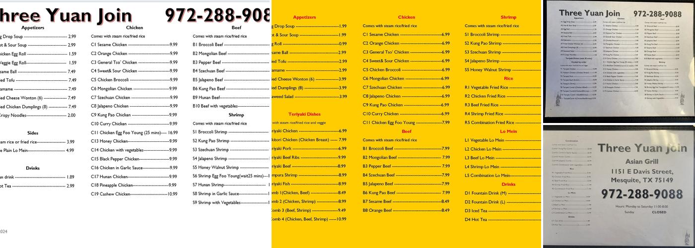 Three Yuan Join Menu