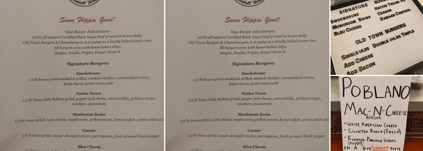 Tejas Burger Joint Menu