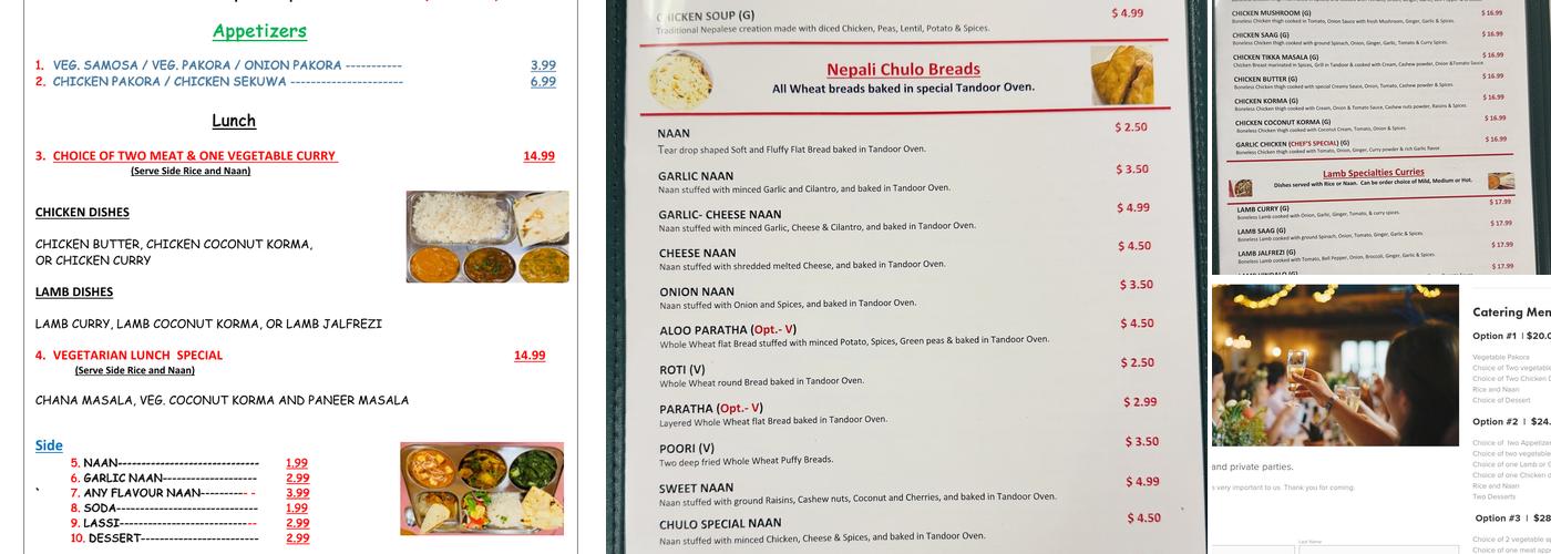 Nepali Chulo Menu