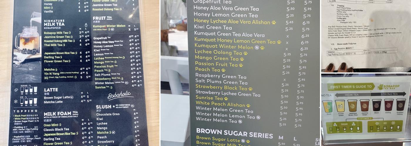 BobaPOP Tea Bar Menu