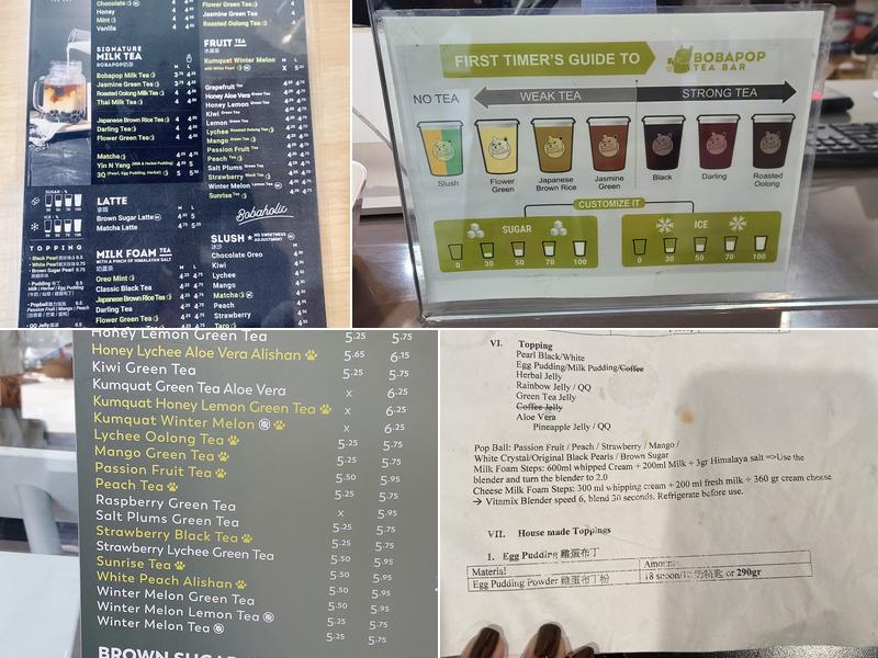 BobaPOP Tea Bar Menu