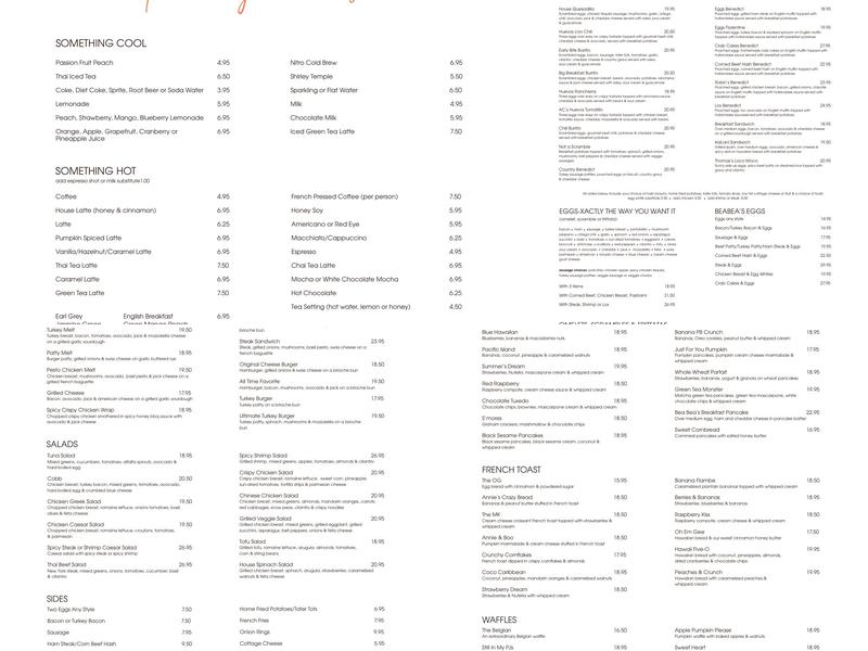 Bea Bea’s Menu