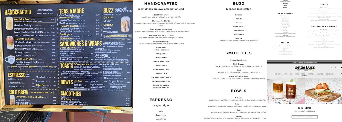 Better Buzz Coffee La Jolla Menu