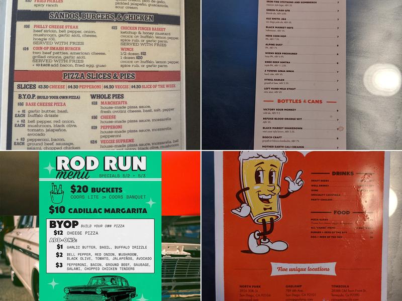 Coin-Op Game Room Temecula Menu