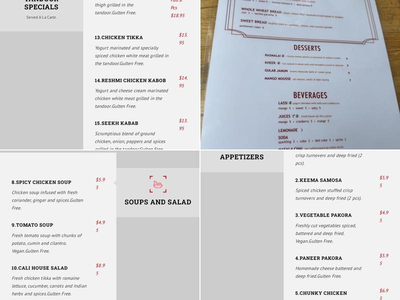 cali tandoor Menu
