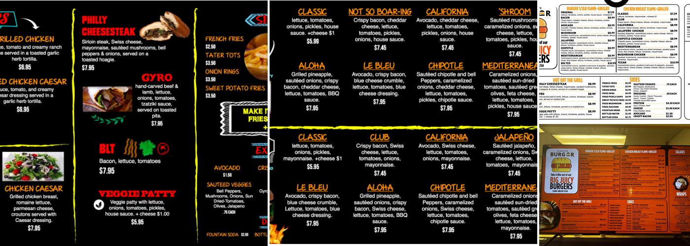 HighFive Burger Menu