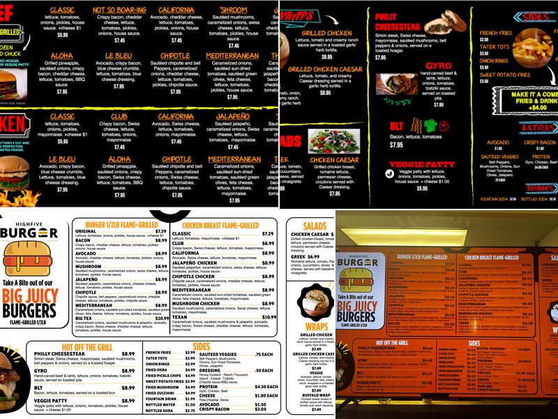 HighFive Burger Menu