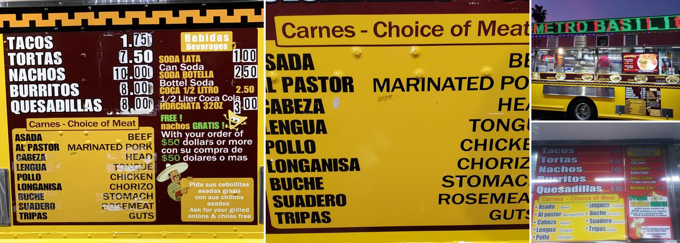 Taqueria Metro Basilica (Lunch Truck #2) Menu