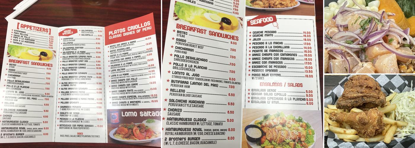 2 Brothers Peruvian Flavors Menu