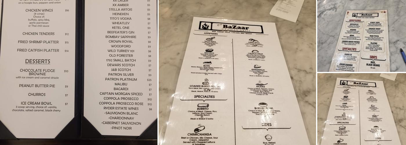 The Bazaar @ Horseshoe Casino Menu