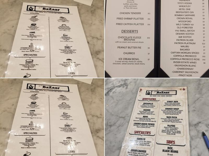 The Bazaar @ Horseshoe Casino Menu