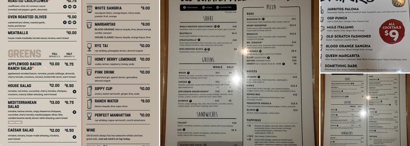 Old Scratch Pizza & Beer Menu