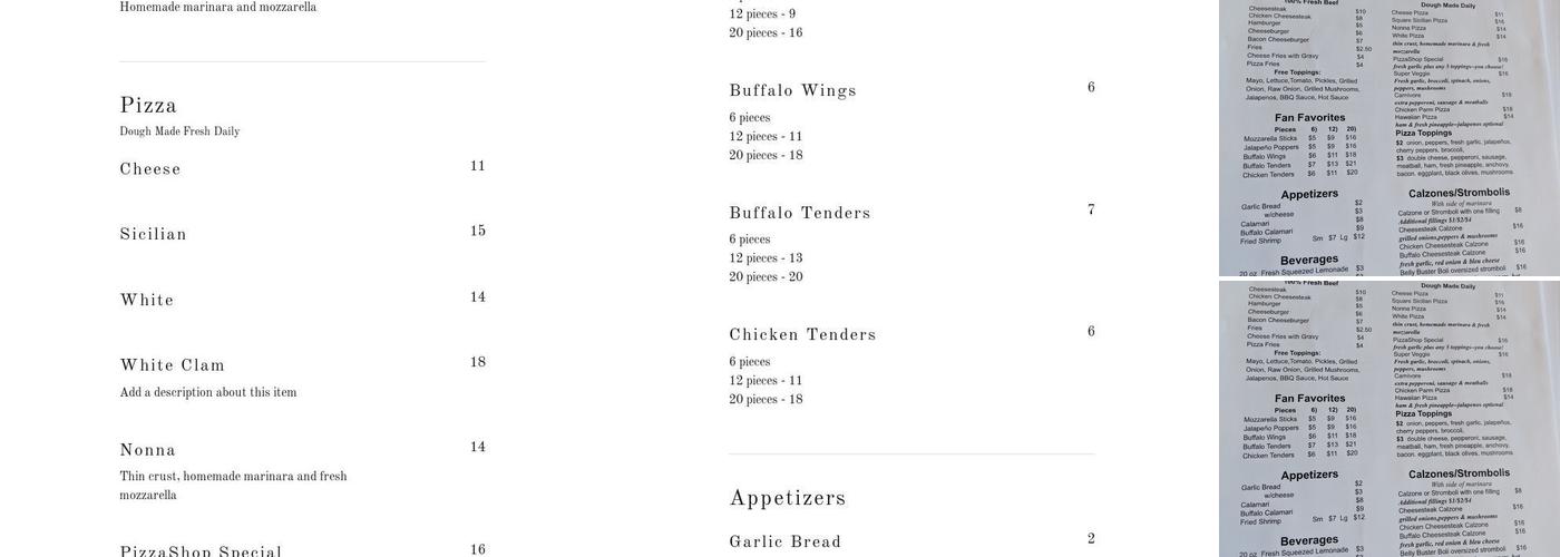Pizza Shop Menu