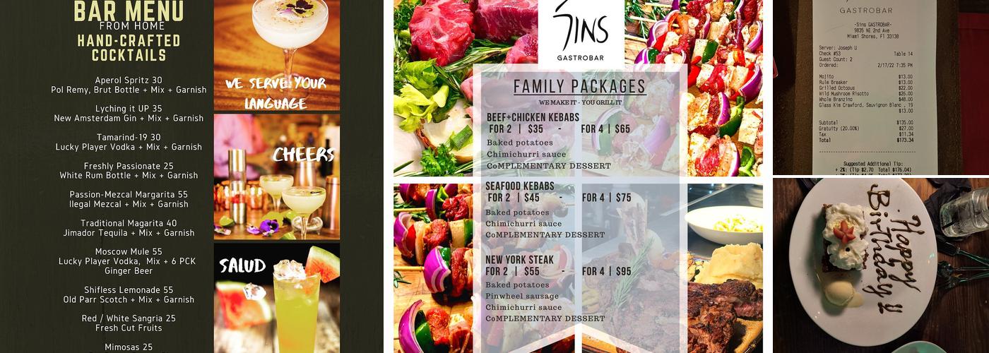 Sins Gastrobar Menu