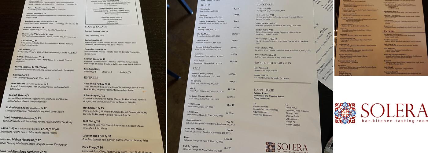 Solera - Spanish Tapas Restaurant and Bar Menu