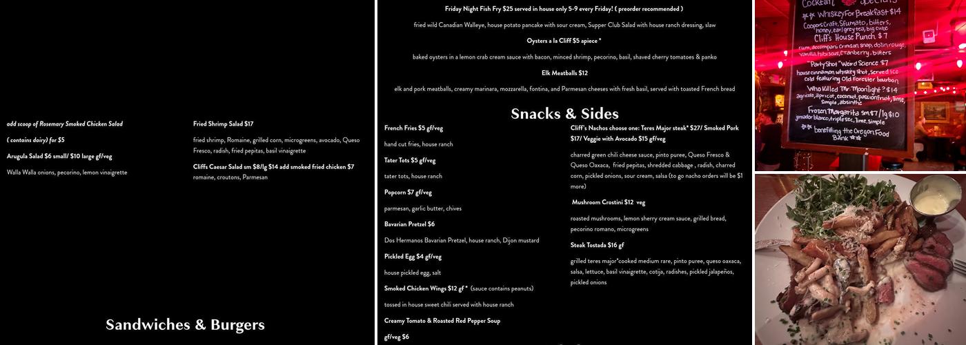 Cliffs PDX Menu
