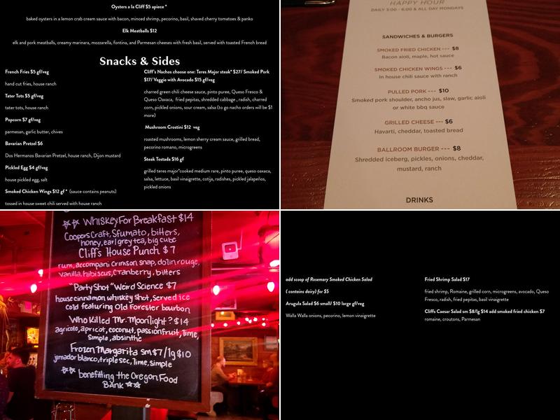 Cliffs PDX Menu